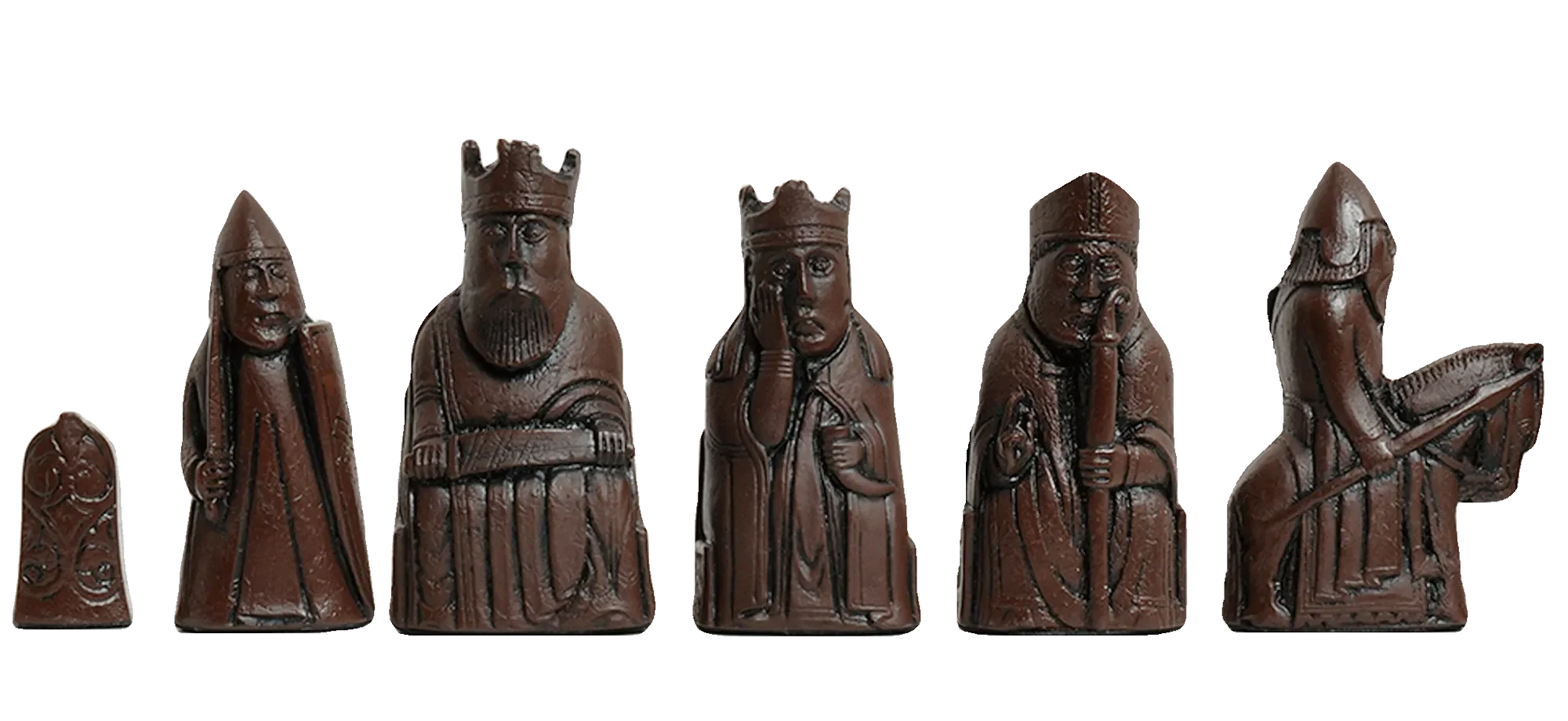 The Isle of Lewis Antiqued Chess Pieces - Brown and Natural