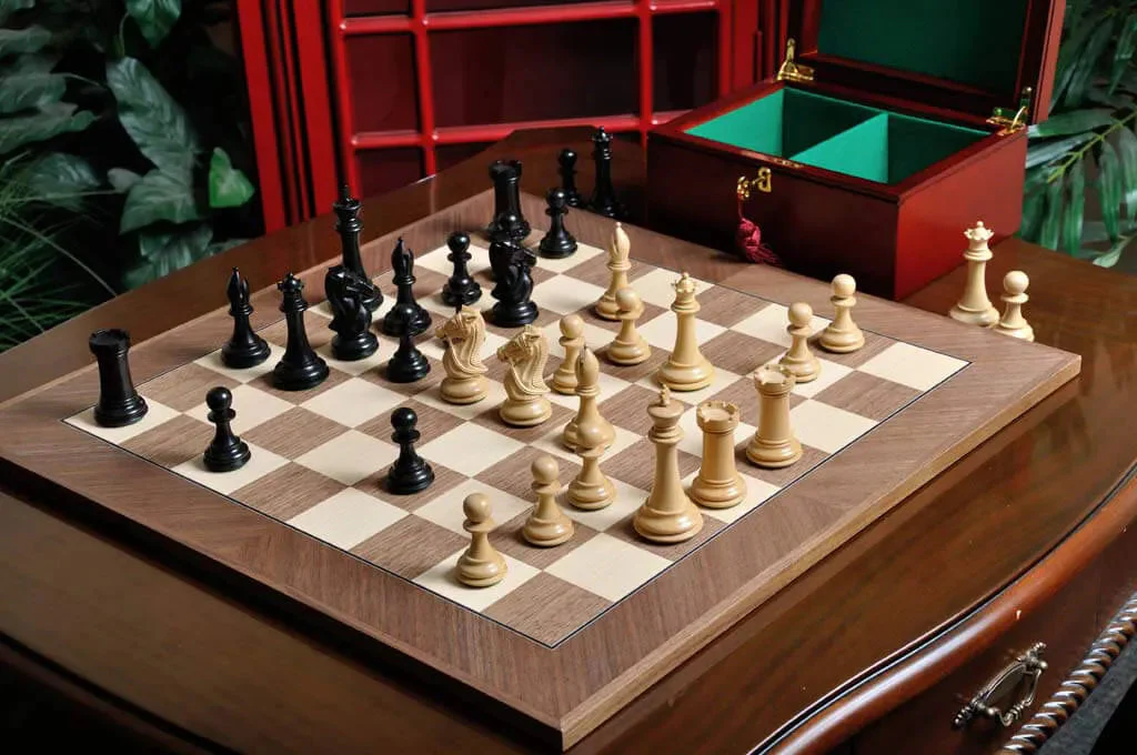 The Leicester Series Chess Set, Box, and Board Combination