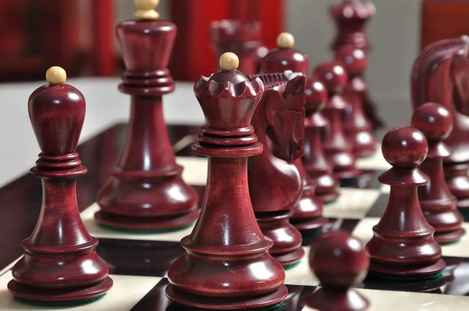 The Zagreb '59 Chess Set and Board Combination -  Red Mahogany Gilded