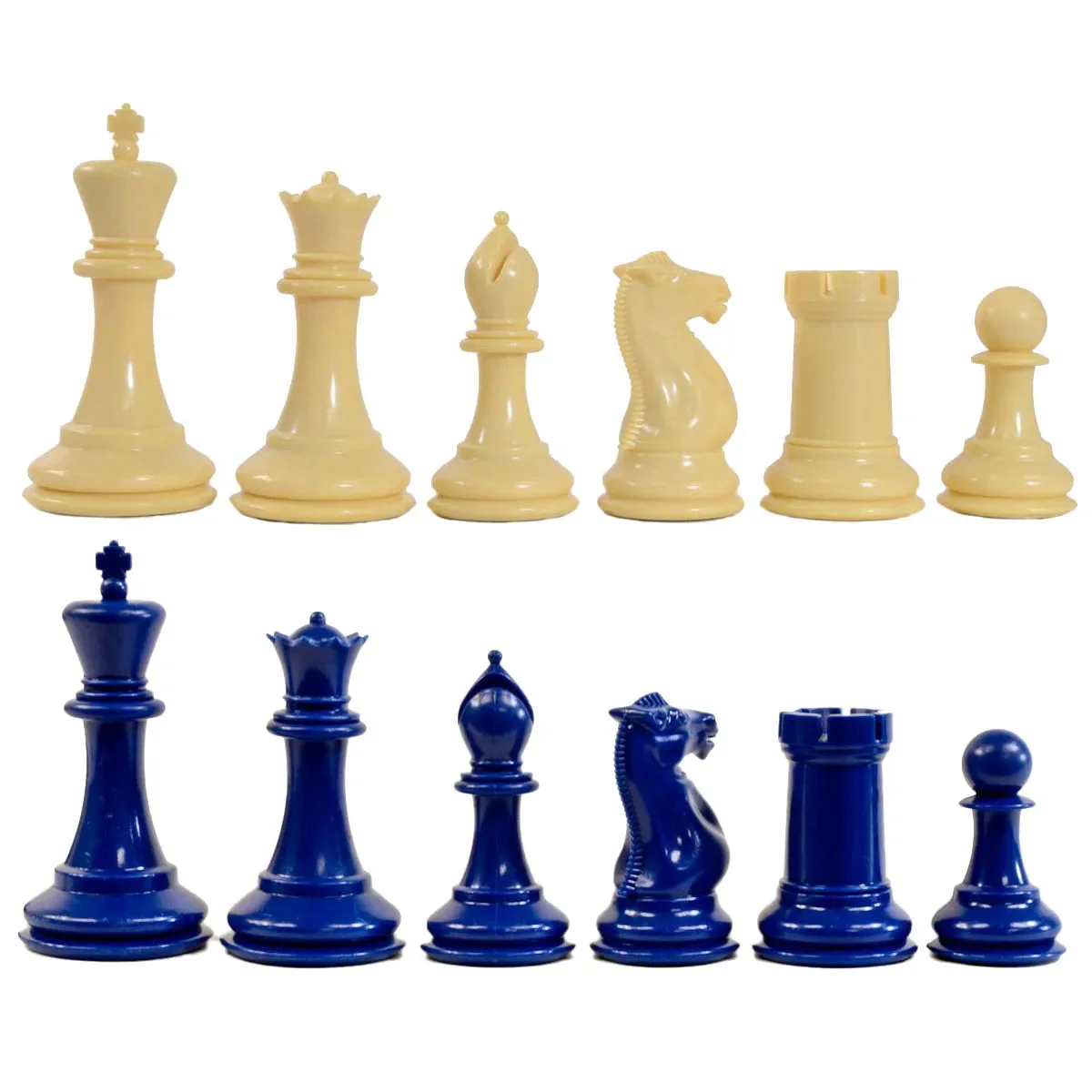 Traditional Staunton Chess Pieces - Blue & Natural