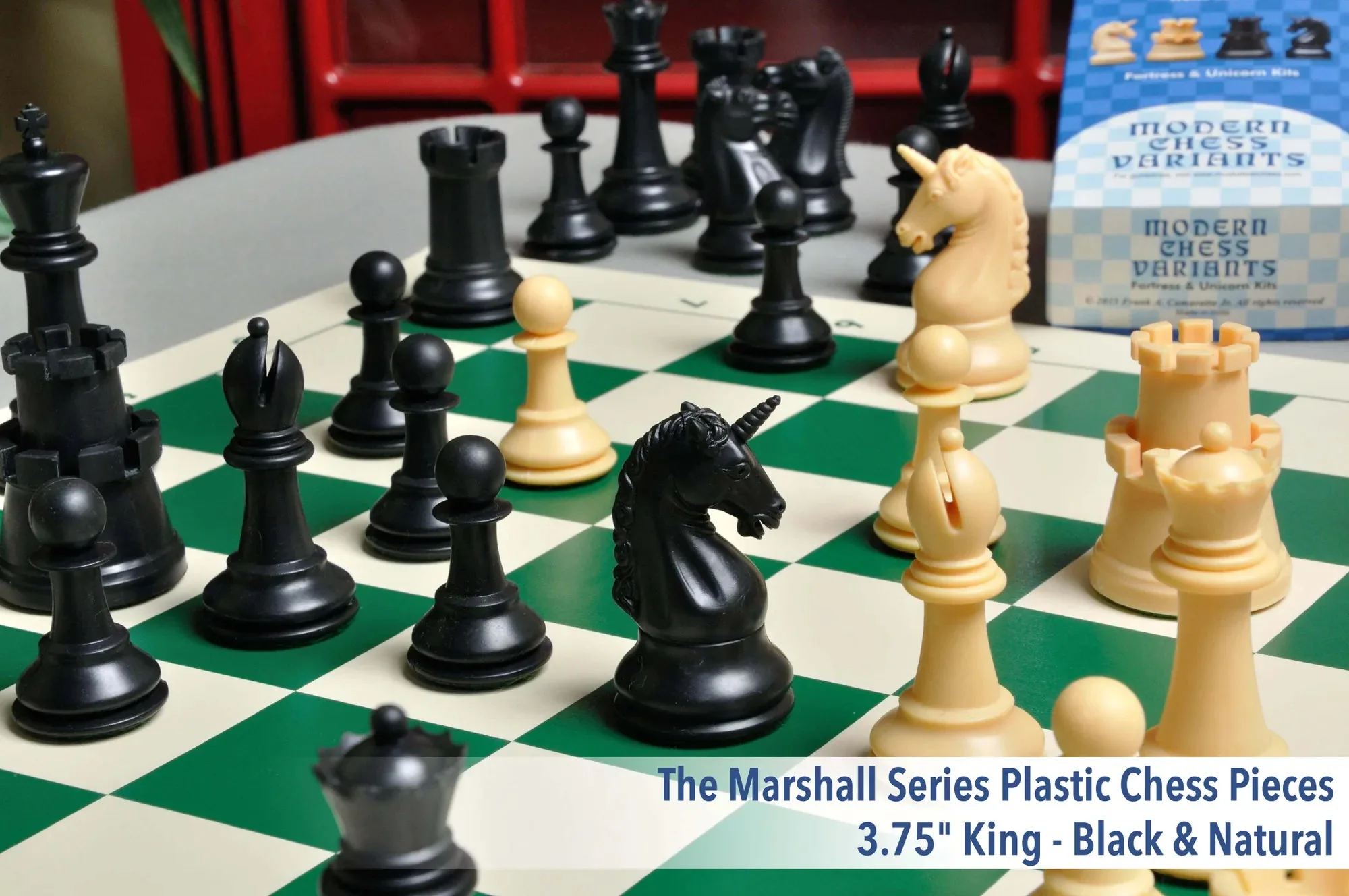 The Marshall Series Plastic Chess Pieces - 3.75" King - Black & Natural - Image 2