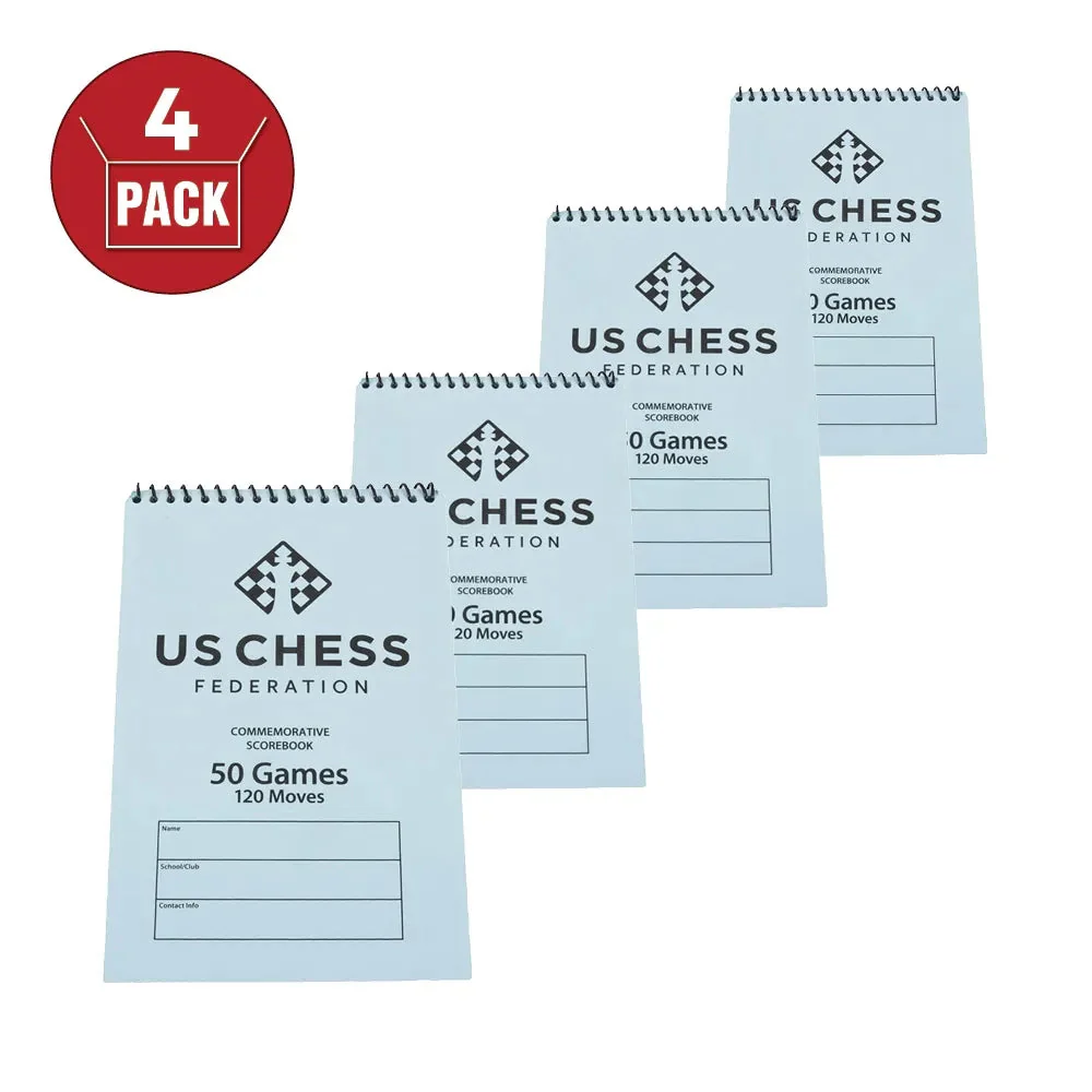 US Chess Federation Commemorative Spiral Chess Scorebook - BLUE - (120 Moves/Game) (4 Pack)
