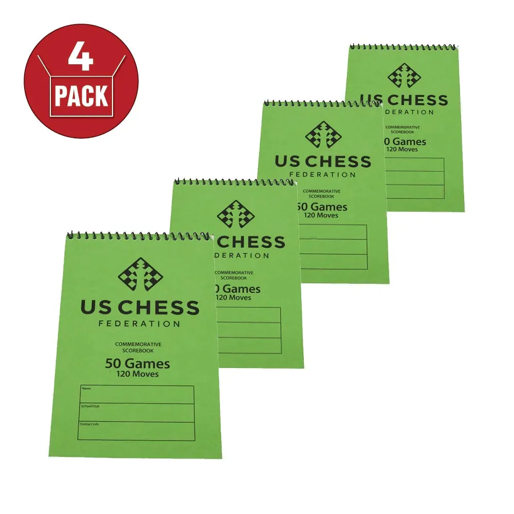 US Chess Federation Commemorative Spiral Chess Scorebook - GREEN - (120 Moves/Game) (4 Pack)