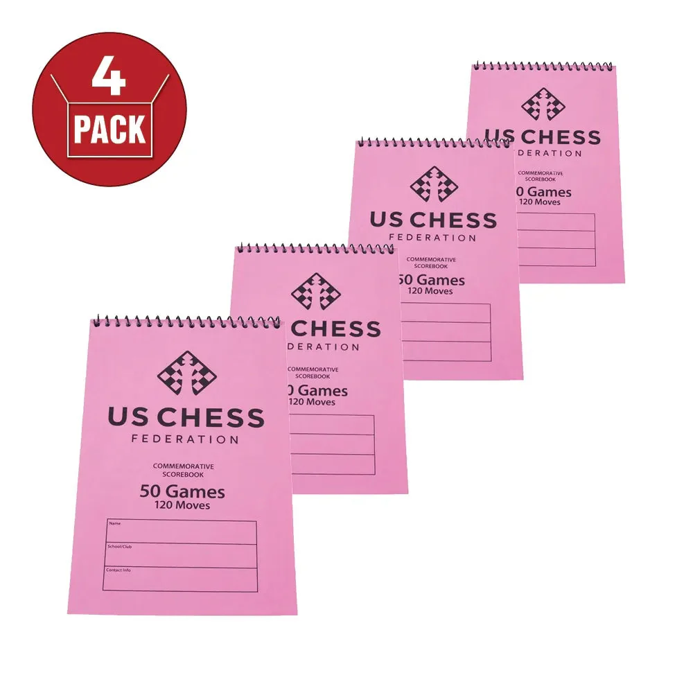 US Chess Federation Commemorative Spiral Chess Scorebook - PINK - (120 Moves/Game) (4 Pack)