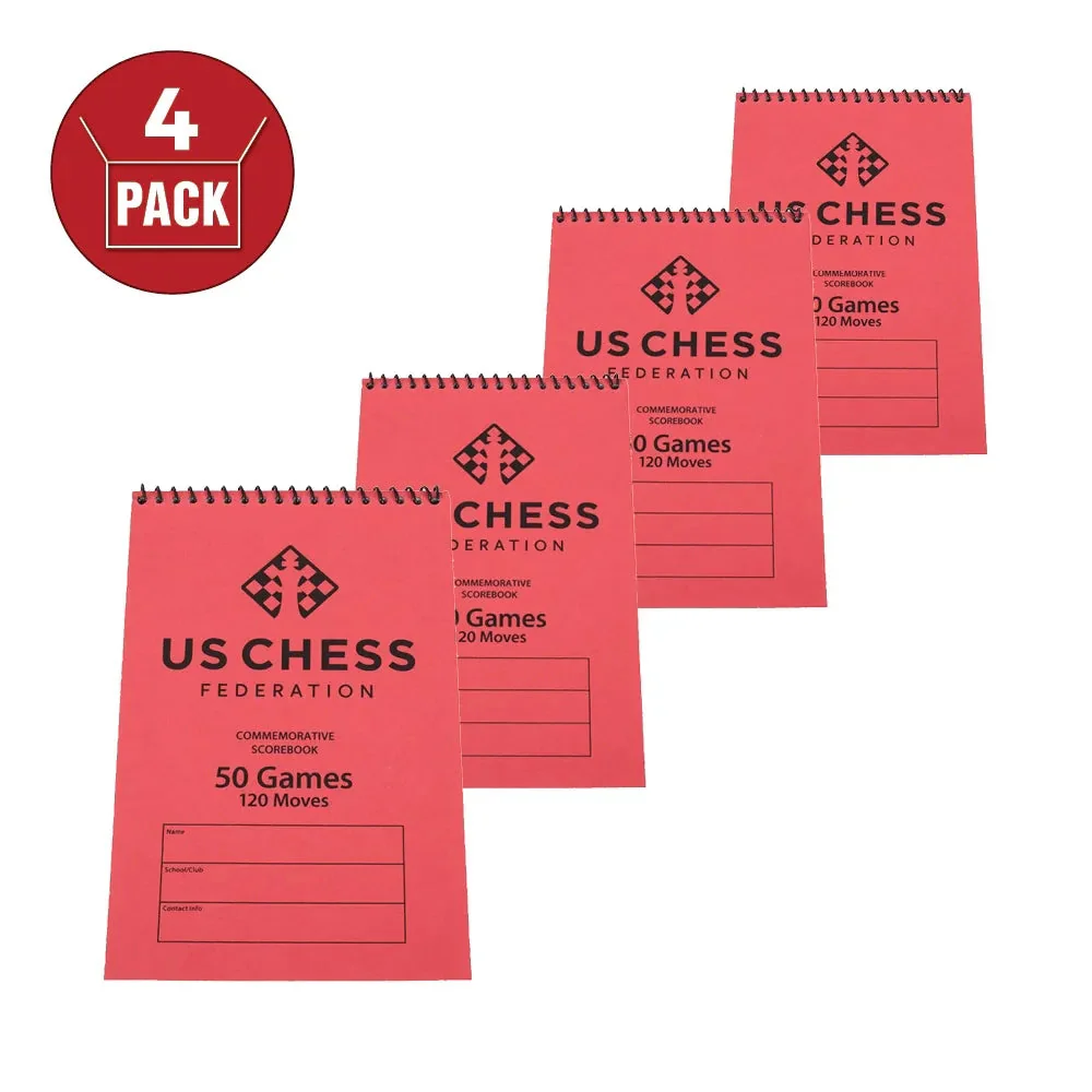 US Chess Federation Commemorative Spiral Chess Scorebook - RED - (120 Moves/Game) (4 Pack)