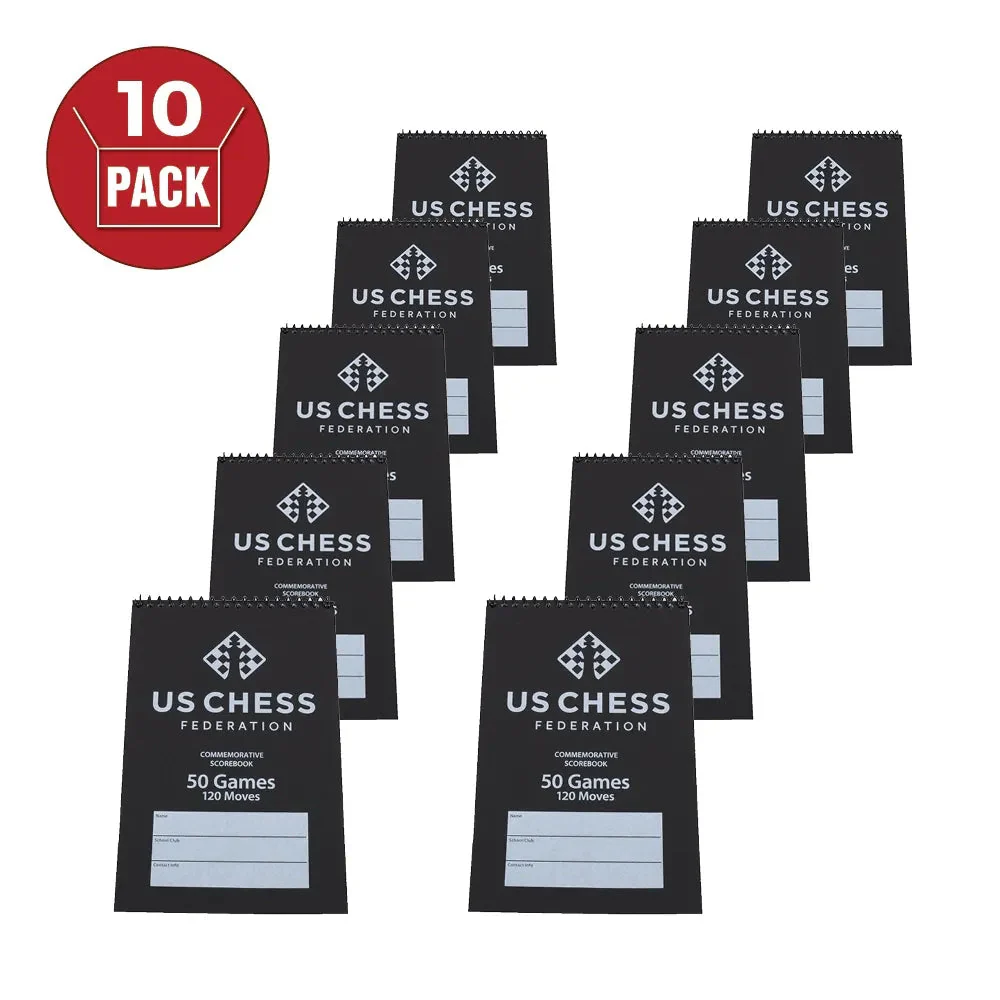 US Chess Federation's Commemorative Spiral Chess Scorebook - BLACK - (120 Moves/Game) (10 Pack)