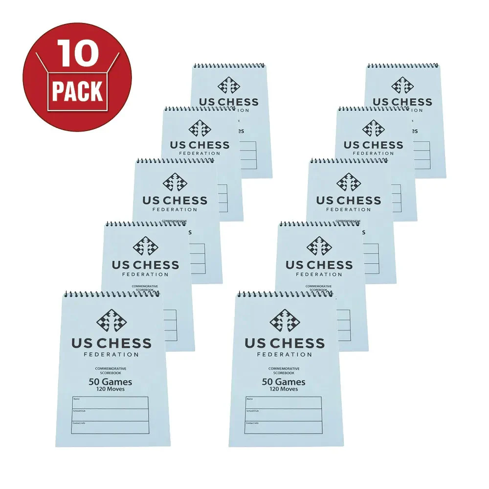 US Chess Federation's Commemorative Spiral Chess Scorebook - BLUE - (120 Moves/Game) (10 Pack)