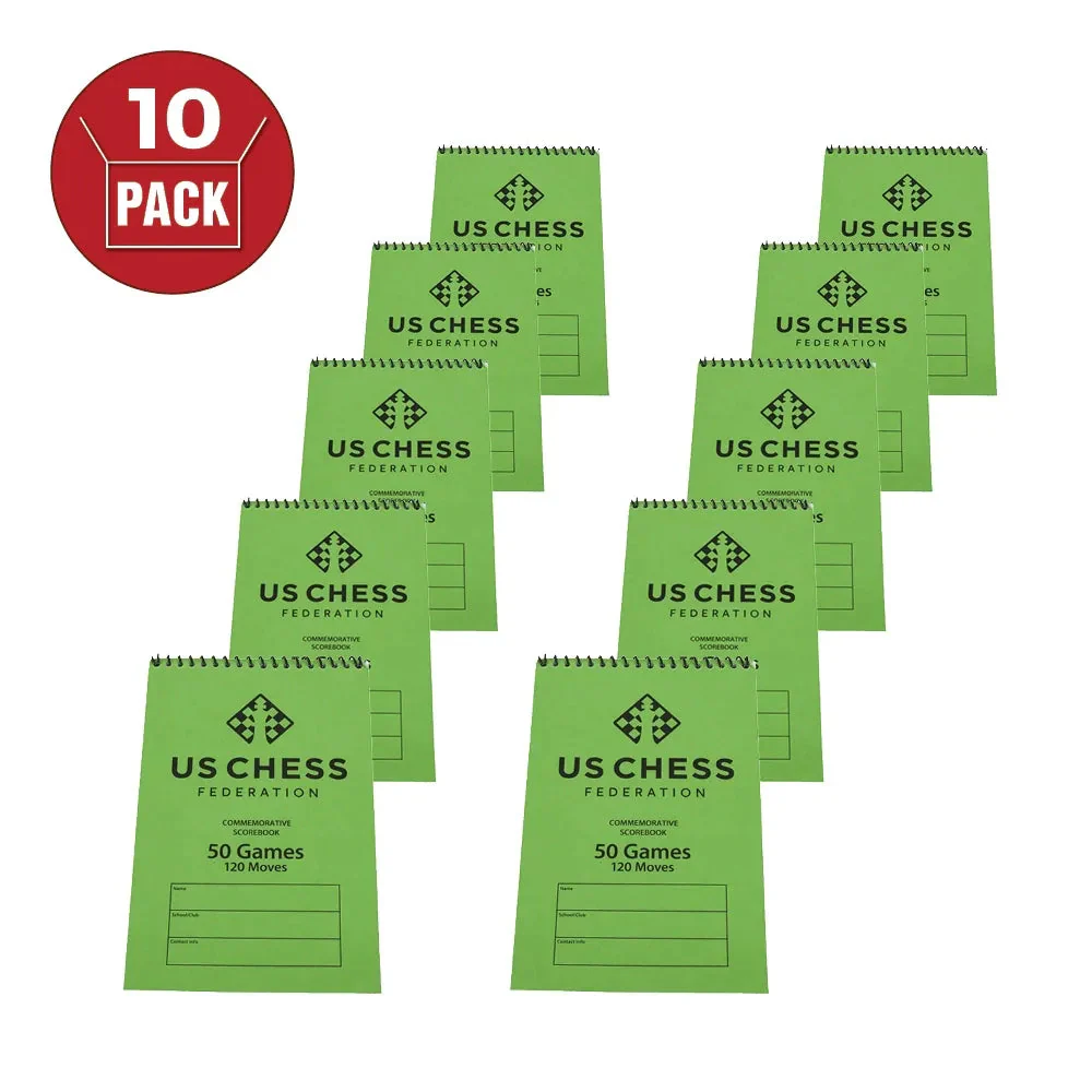US Chess Federation's Commemorative Spiral Chess Scorebook - GREEN - (120 Moves/Game) (10 Pack)
