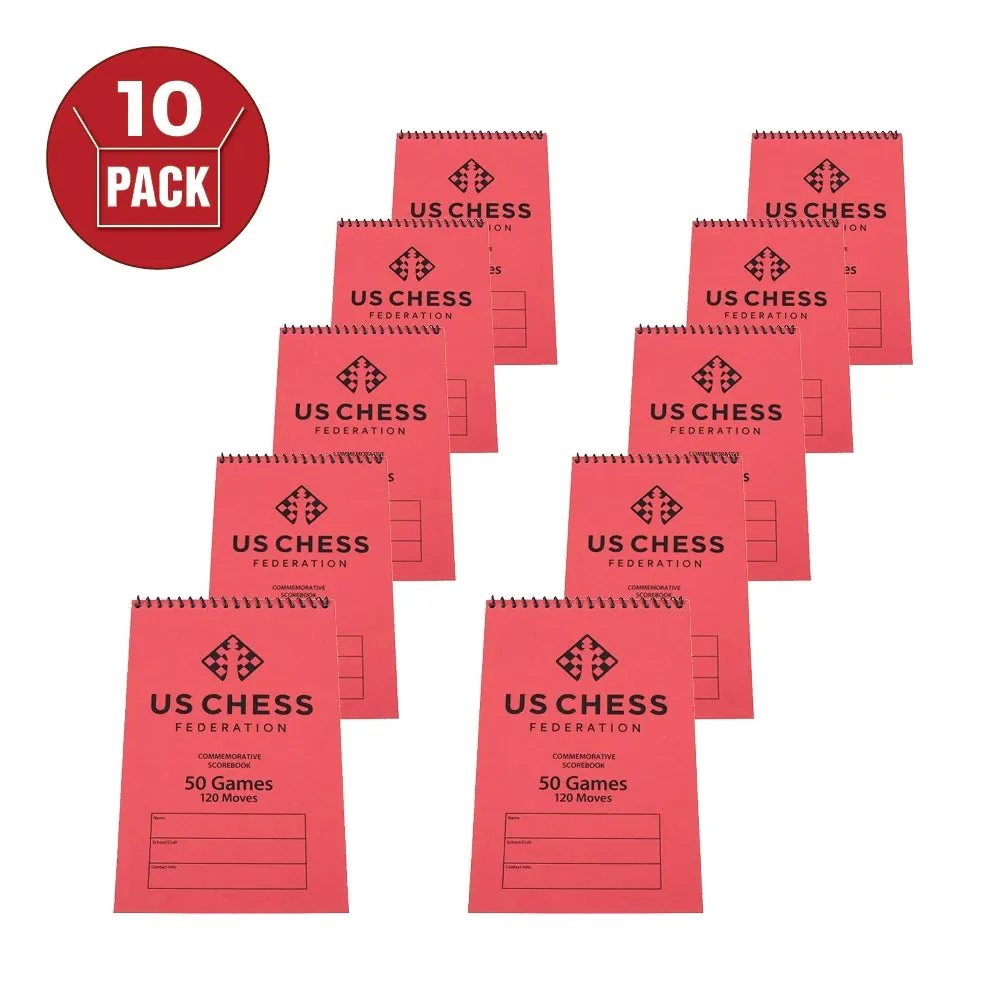 US Chess Federation's Commemorative Spiral Chess Scorebook - RED - (120 Moves/Game) (10 Pack)