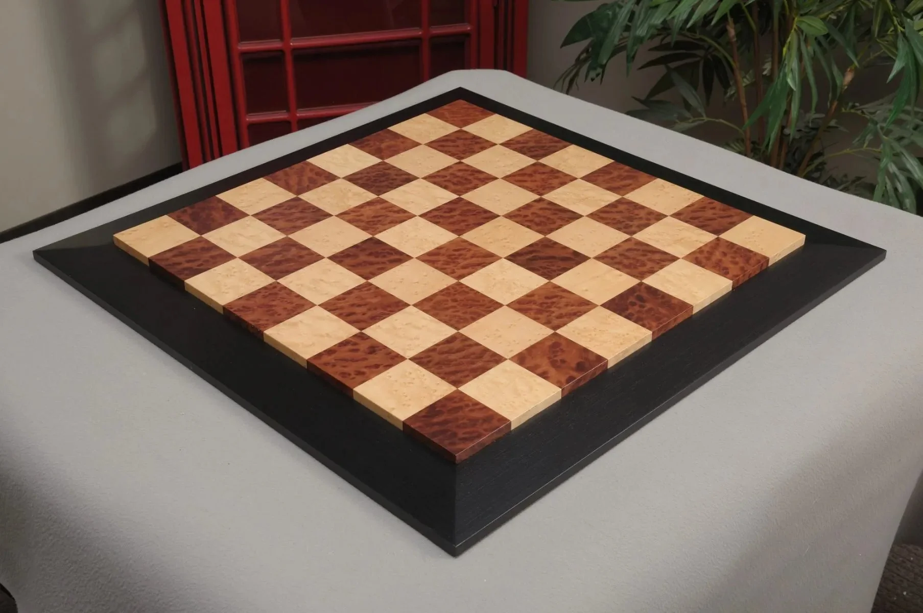 Vavona Burl, Genuine Ebony & Bird's Eye Maple Custom Contemporary II Chess Board - Image 2
