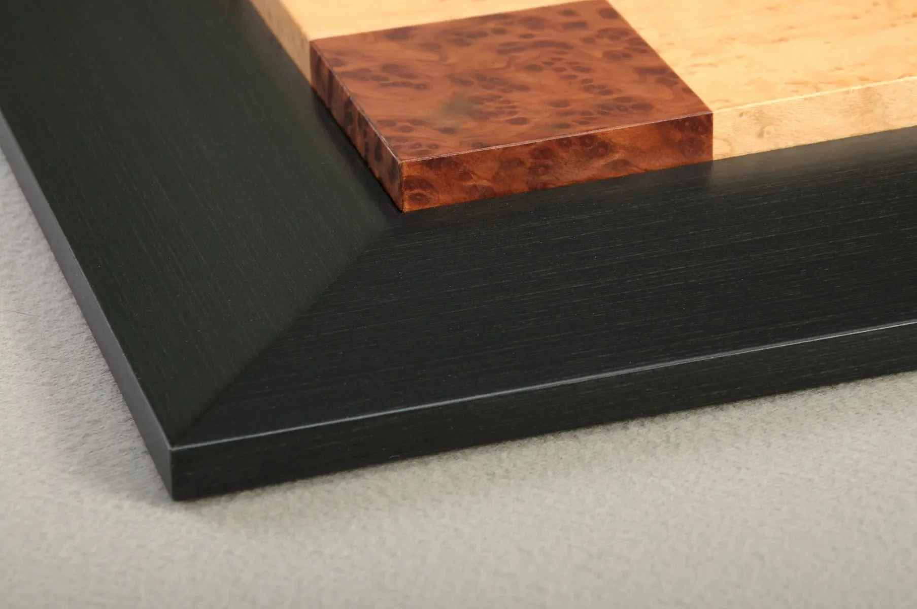 Vavona Burl, Genuine Ebony & Bird's Eye Maple Custom Contemporary II Chess Board - Image 4