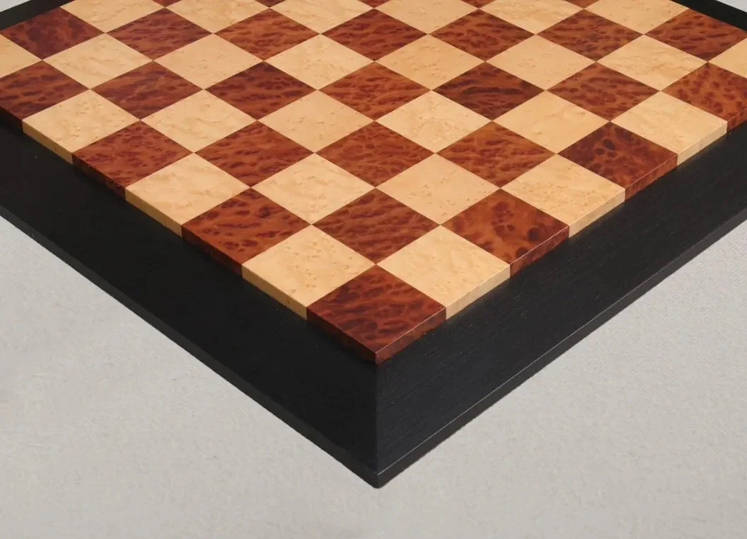 Vavona Burl, Genuine Ebony & Bird's Eye Maple Custom Contemporary II Chess Board - 2.5" - Image 2