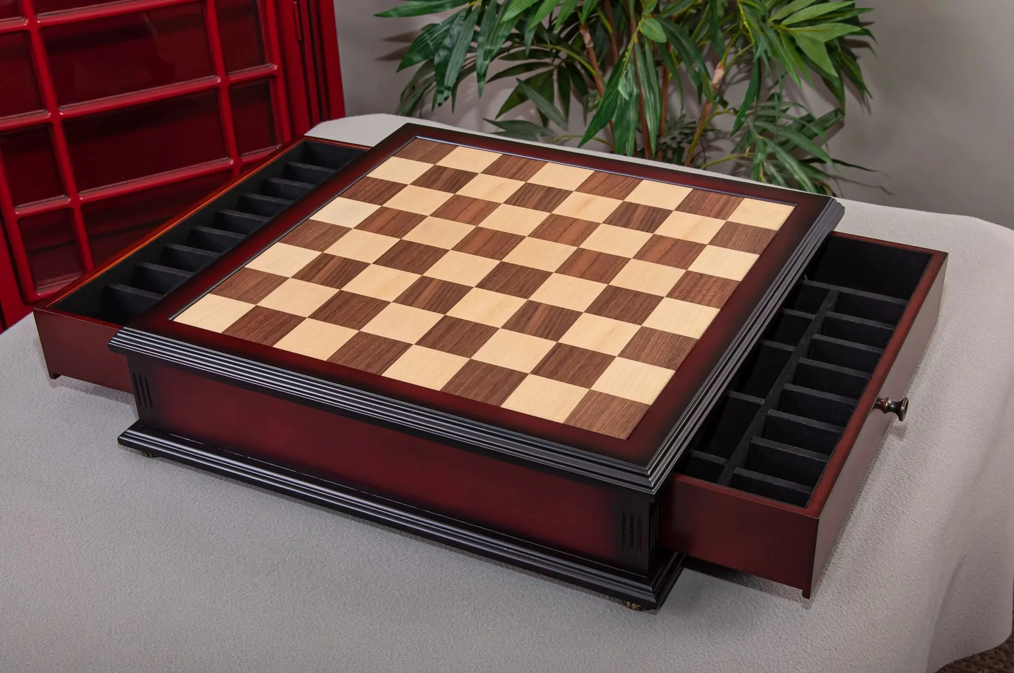 Walnut and Maple Classical Tiroir Chess Board with Storage Drawers - 1.75 in. (4.45cm) - Image 9