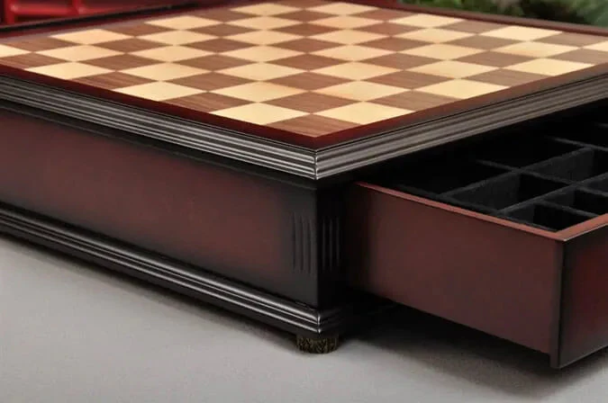 Walnut and Maple Classical Tiroir Chess Board with Storage Drawers - 2.25 in. (5.7cm) - Image 2
