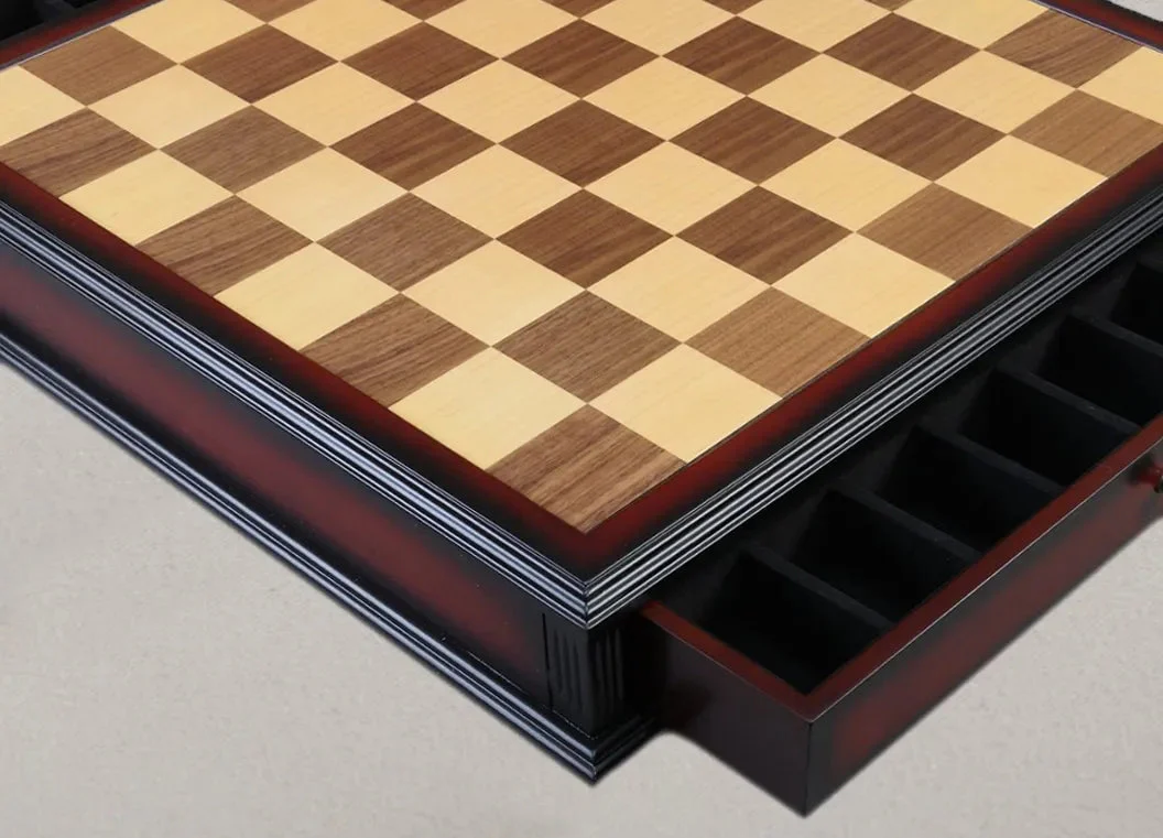 Walnut and Maple Classical Tiroir Chess Board with Storage Drawers - 2.25 in. (5.7cm) - Image 4