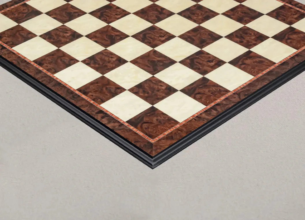 Walnut Burl & Maple Superior Traditional Chess Board - 2.5" Squares - Satin Finish - Image 2