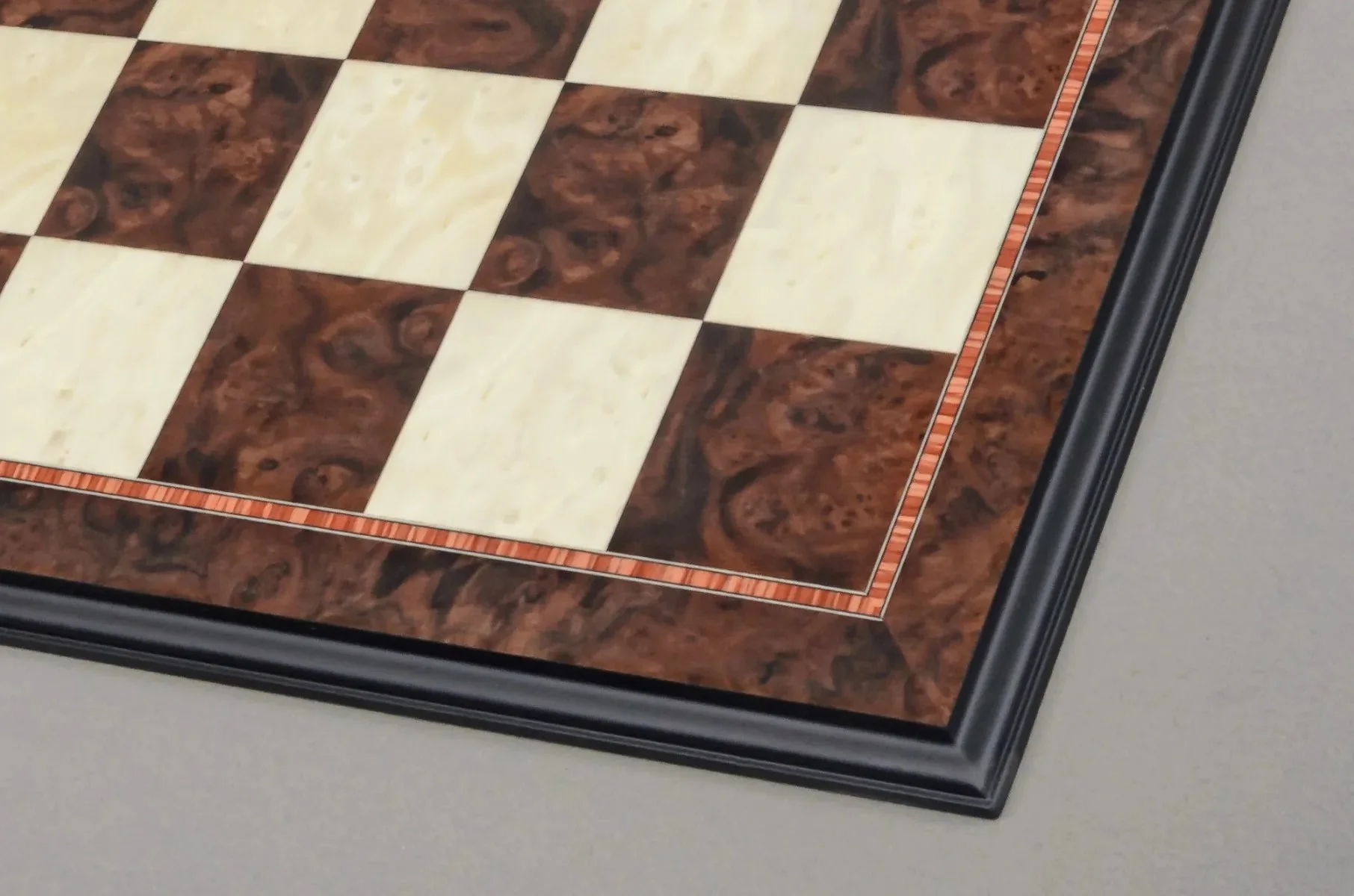 Walnut Burl & Maple Superior Traditional Chess Board - 2.5" Squares - Satin Finish - Image 3