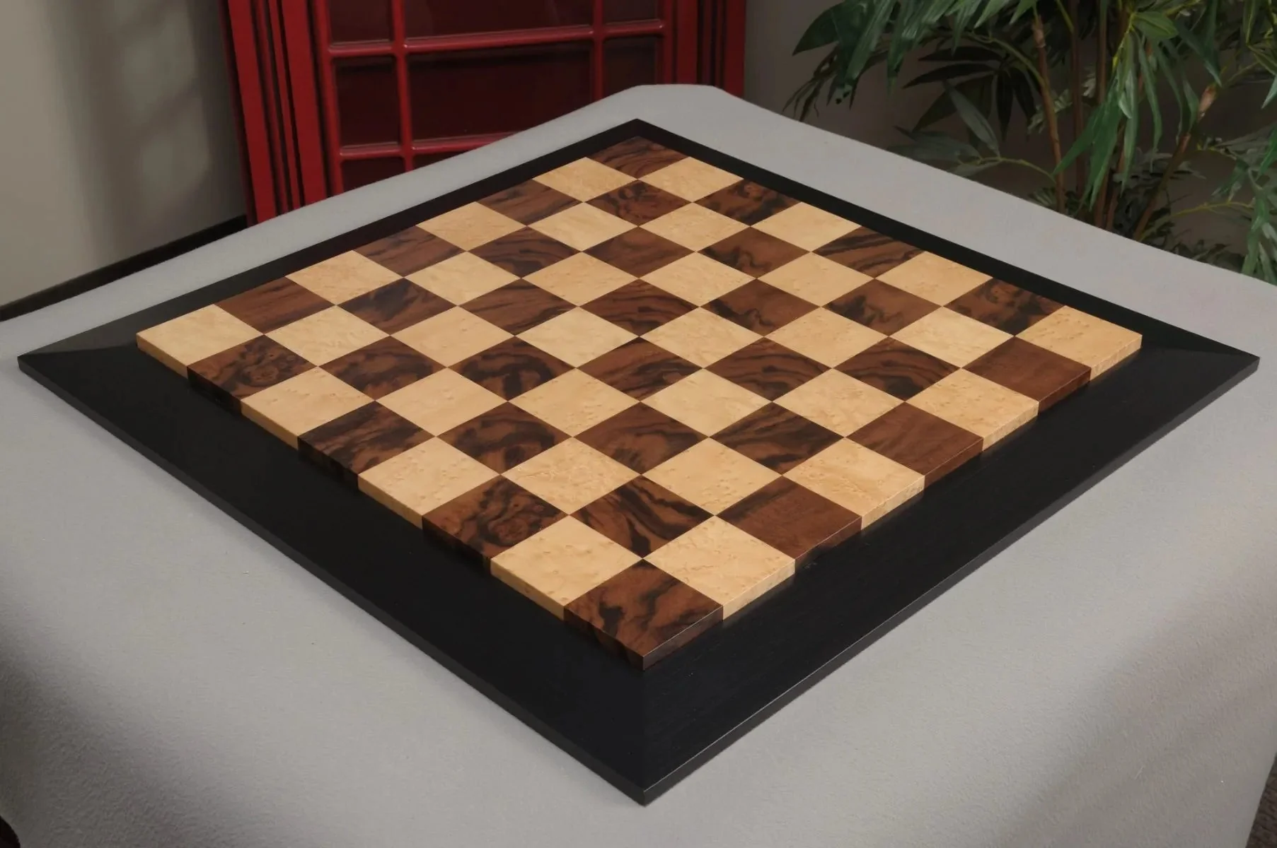 Walnut Burl, Genuine Ebony & Bird's Eye Maple Custom Contemporary II Chess Board - Image 2