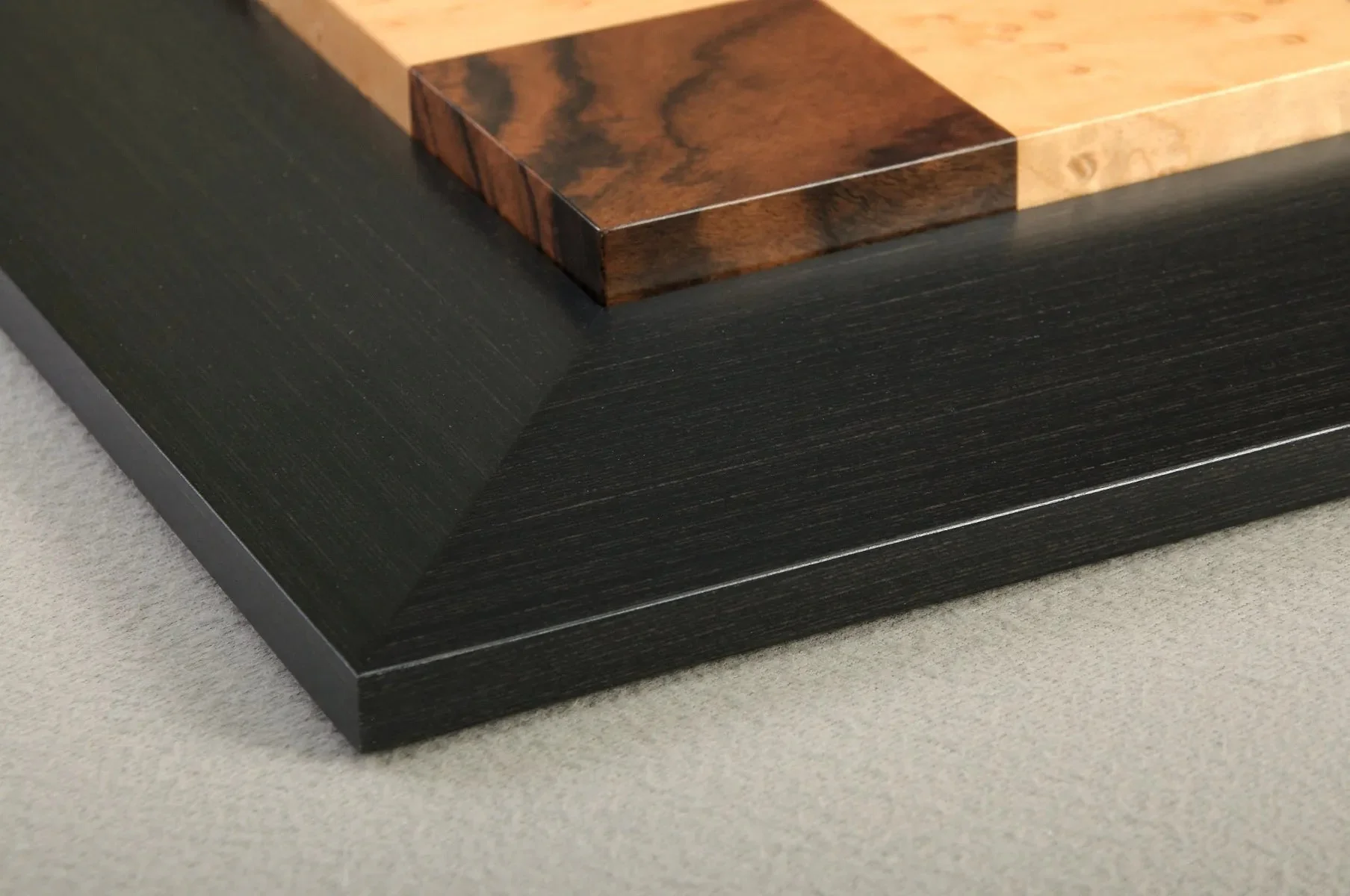 Walnut Burl, Genuine Ebony & Bird's Eye Maple Custom Contemporary II Chess Board - Image 4