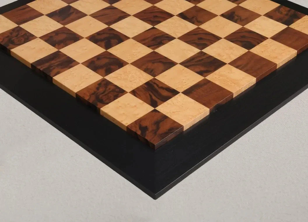 Walnut Burl, Genuine Ebony & Bird's Eye Maple Custom Contemporary II Chess Board - 2.5" - Image 2