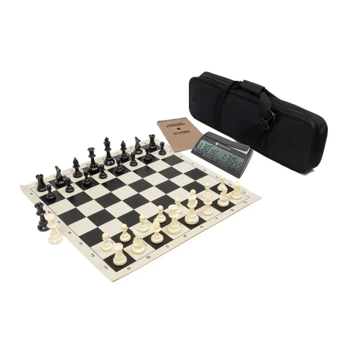 Wholesale Chess Triple Weighted Complete Tournament Chess Set with Clock & Scorebook - Black