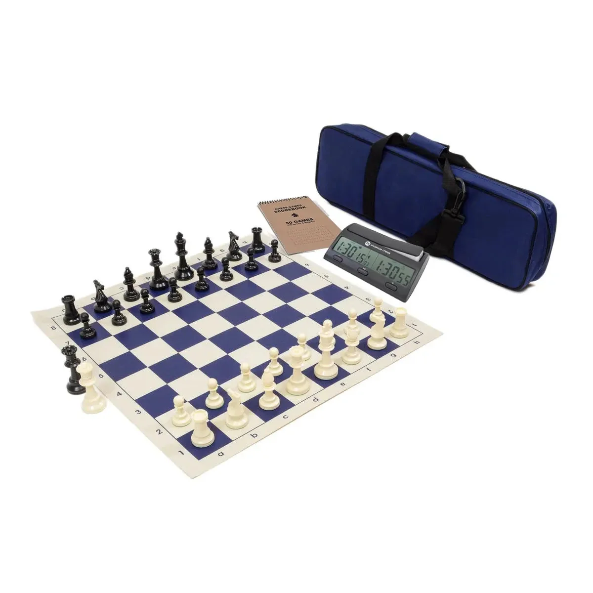 Wholesale Chess Triple Weighted Complete Tournament Chess Set with Clock & Scorebook - Blue