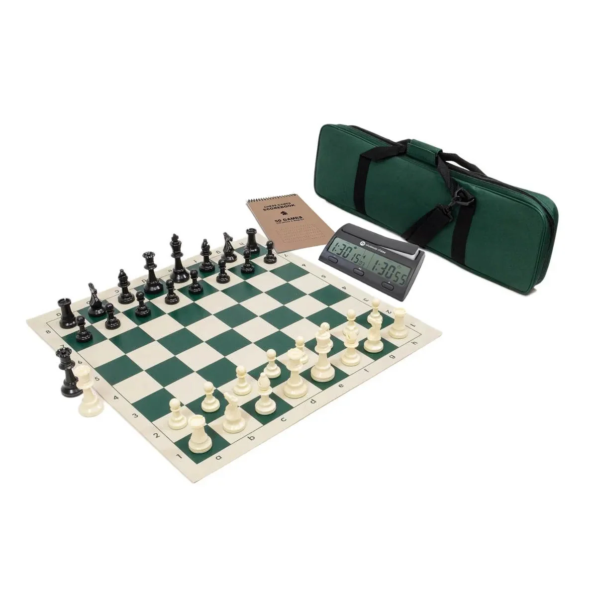 Wholesale Chess Triple Weighted Complete Tournament Chess Set with Clock & Scorebook - Green
